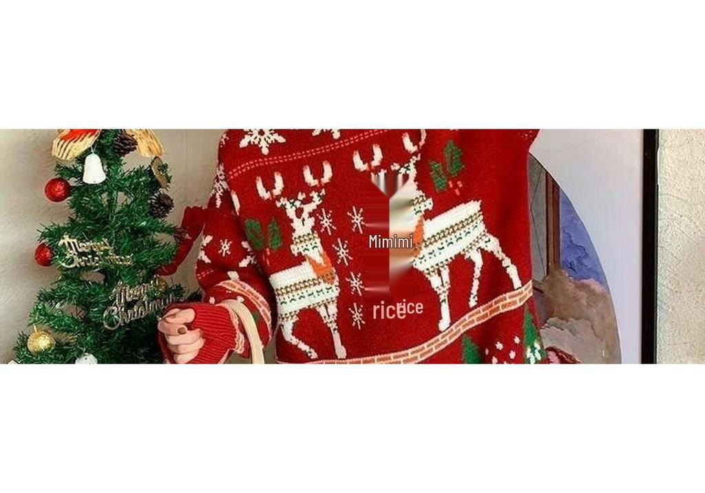 Women's Red Christmas Sweater - Thick, Half-High Collar, Loose Knit Pullover for Winter