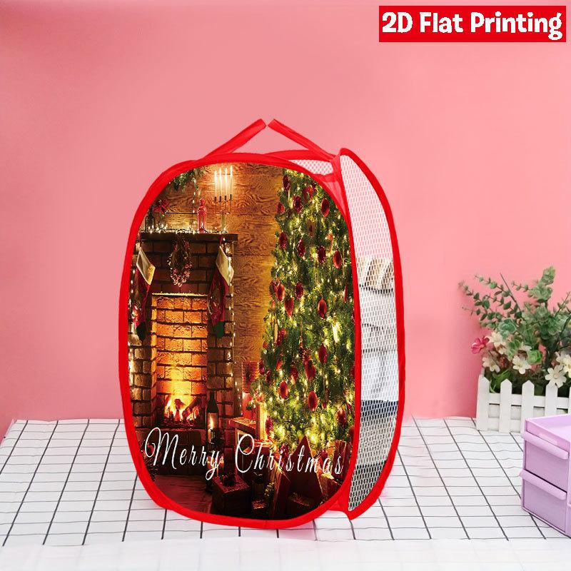 1Pcs Santa Claus Pop-Up Laundry Hamper Expandable Mesh Hamper Basket for Room Bedroom Bathroom Organization Contemporary Storage