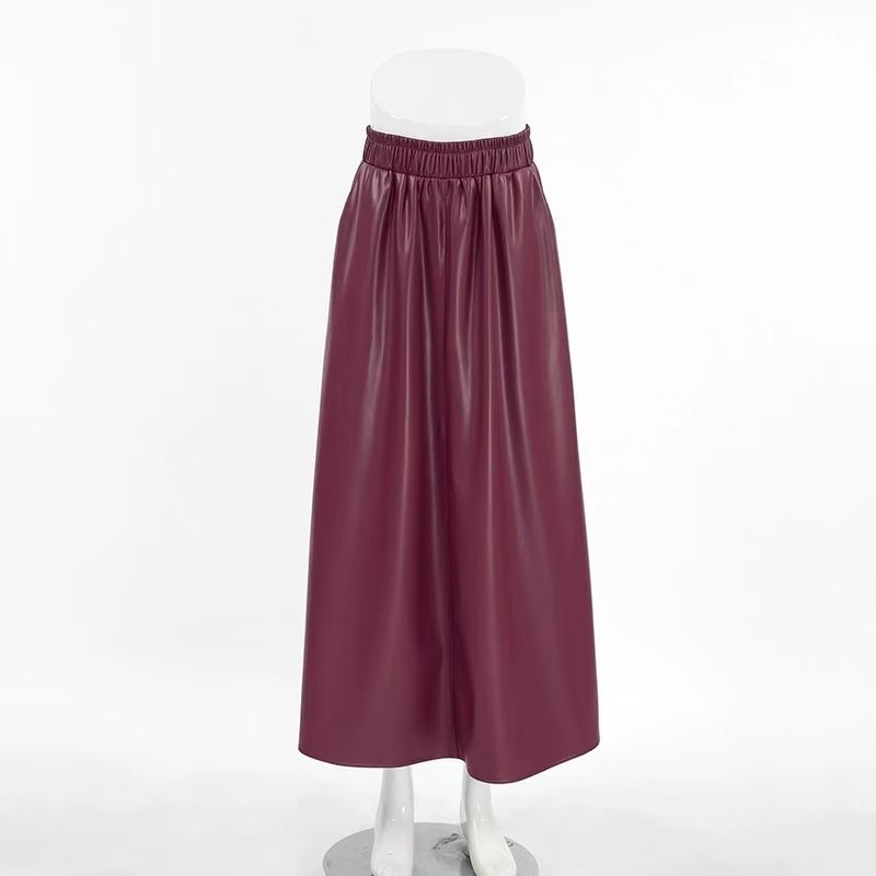 

Fashion Style Fashion New Arrival Wine Red Fleece-lined PU Leather High Waist Skirt High Waisted Pu Skirt Burgundy L