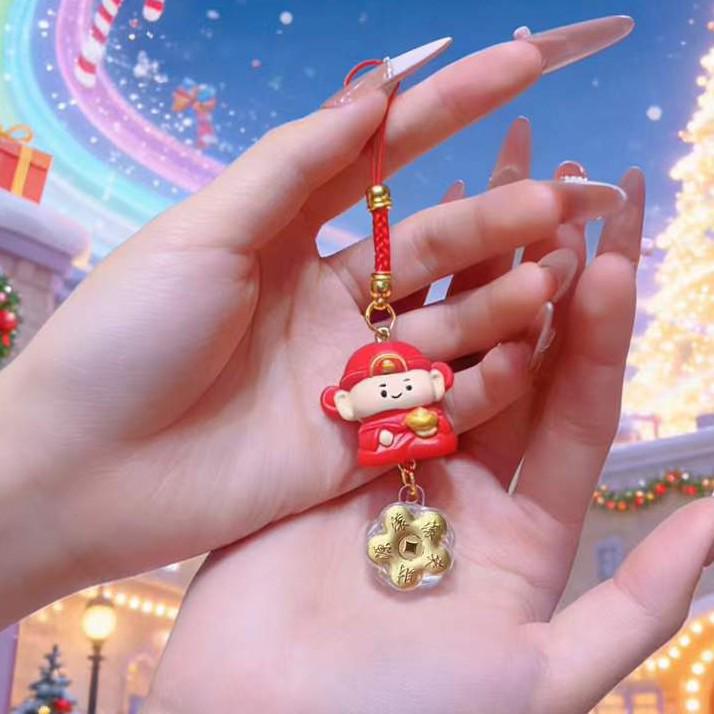 Golden God of Wealth Mobile Phone Pendant & Keychain Gift 2026