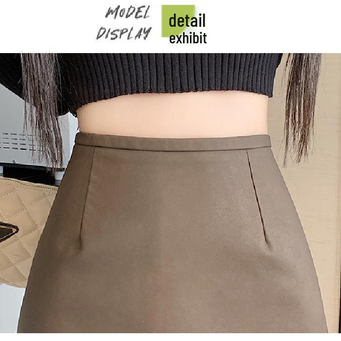 Women's Matte PU Leather Mini Skirt, High Waist A-Line, Slim Fit, Anti-Exposure, Autumn/Winter 2026 Style