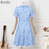 ZANZEA Women Casual Doll Collar Summer Short Sleeve Print Dress