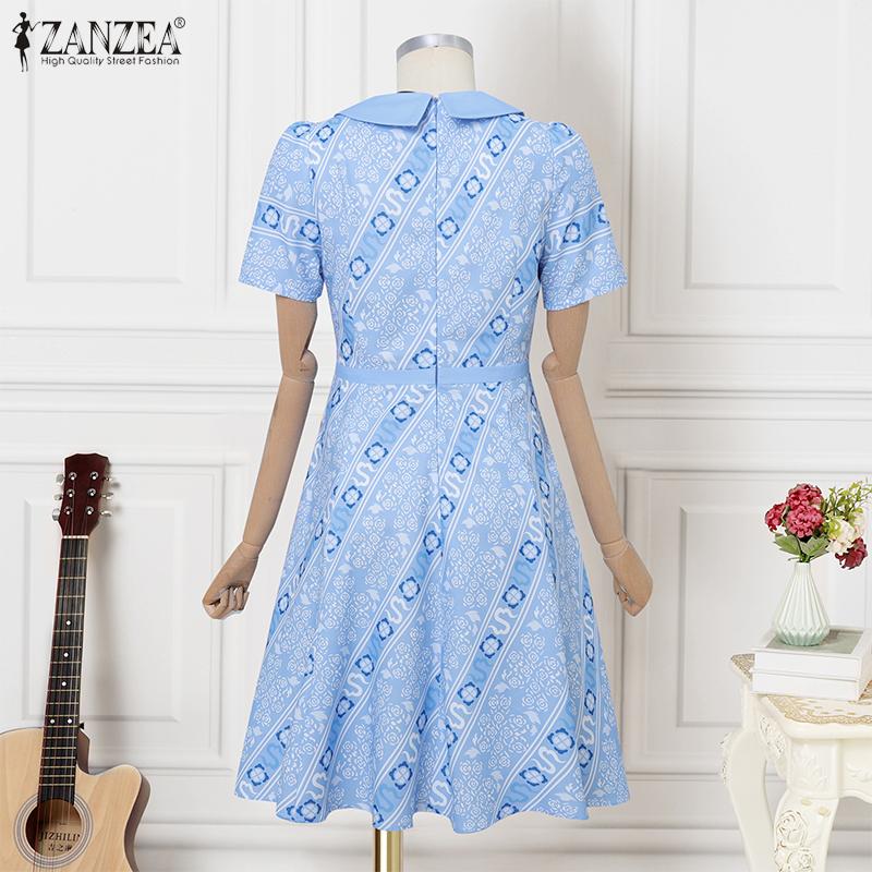 ZANZEA Women Casual Doll Collar Summer Short Sleeve Print Dress