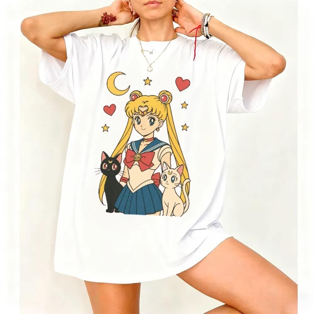 Sailor Moon Retro 90s Anime Graphic T Shirt 2026 Summer Unisexs Clothing Women Tee Streetwear Casual Trend Couple Hip Hop Top