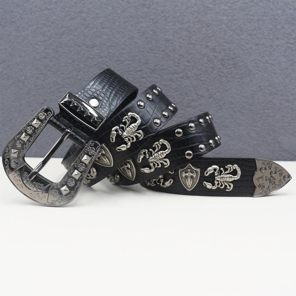 Crocodile Pattern Scorpion Rivet Leather Belt, Punk Y2K Unisex