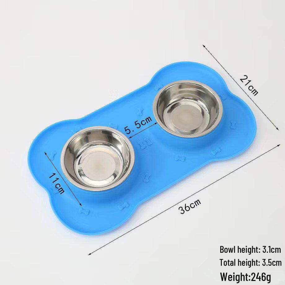 Bone-Shaped Non-Slip Silicone & Stainless Steel Dog Feeding Bowl - Food Grade, Anti-Spill Double Bowl for Pets