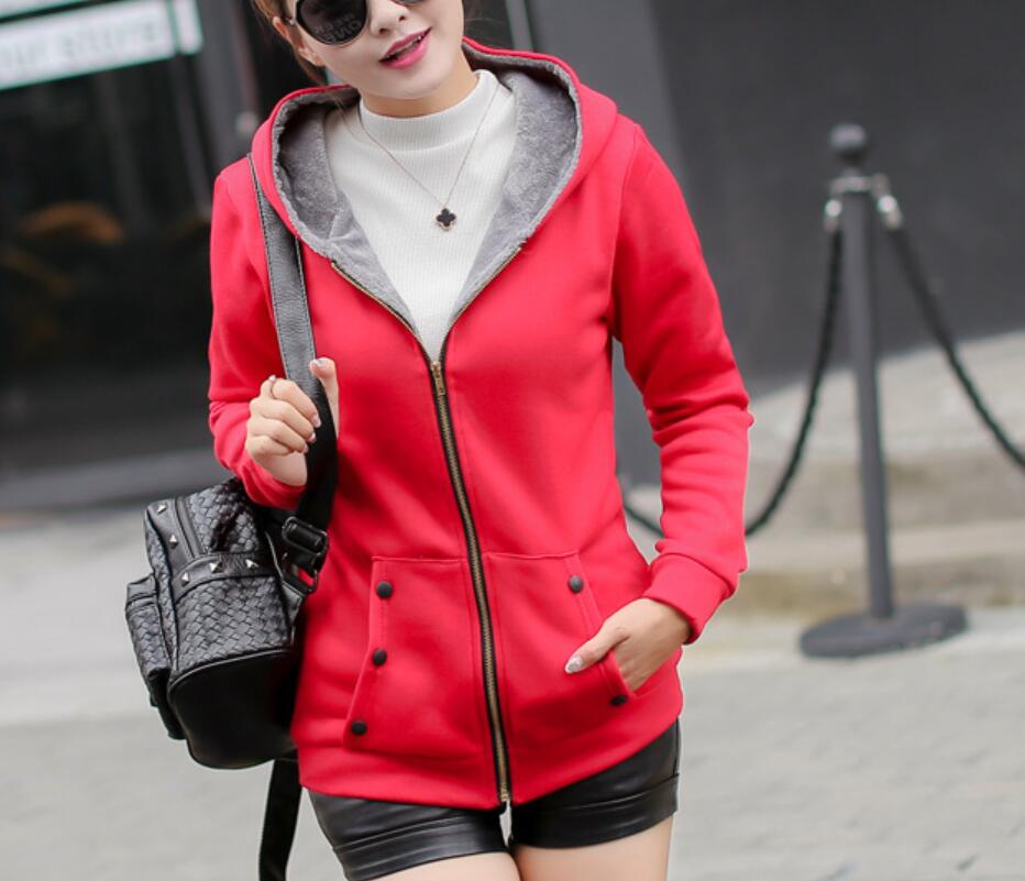 Women Hoodies Sweatshirt Female Casual Coat Large Size Ladies Velvet Thickening Hooded Zipper Jacket Female Youth Outerwear