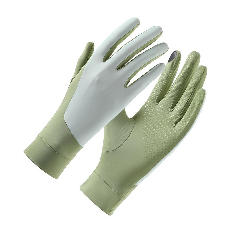 Summer Sun Protection Gloves for Women's UV Color Blocking Anti Slip Driving Ice Silk Outdoor Riding Sports Thin Gloves