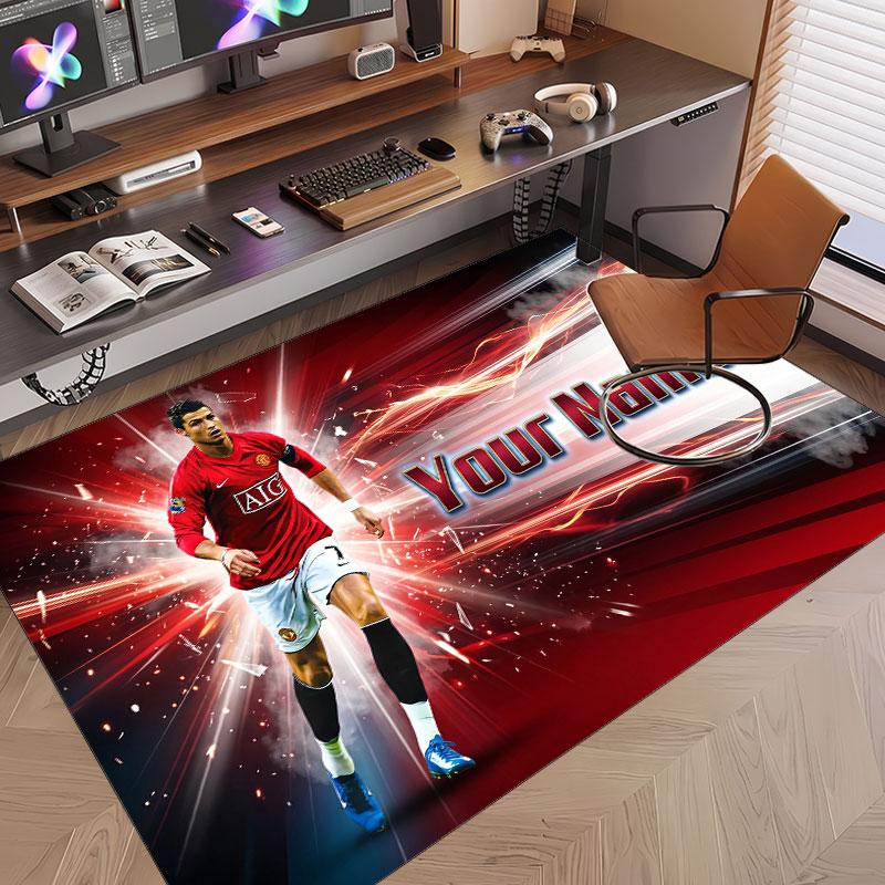 Custom Rug Cristiano Ronaldo Pattern Print Name Text Soft Non‑Slip Floor Carpet for Home Indoor Decoration