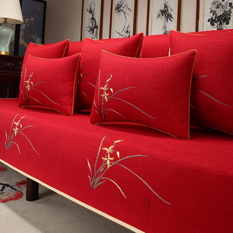 

New Chinese Mahogany Sofa Seat Cushion Cover Universal For All Seasons, Solid Wood Sofa Cushion Cover Towel Embroidery Non-Slip Sofa Cushion 90*140cm