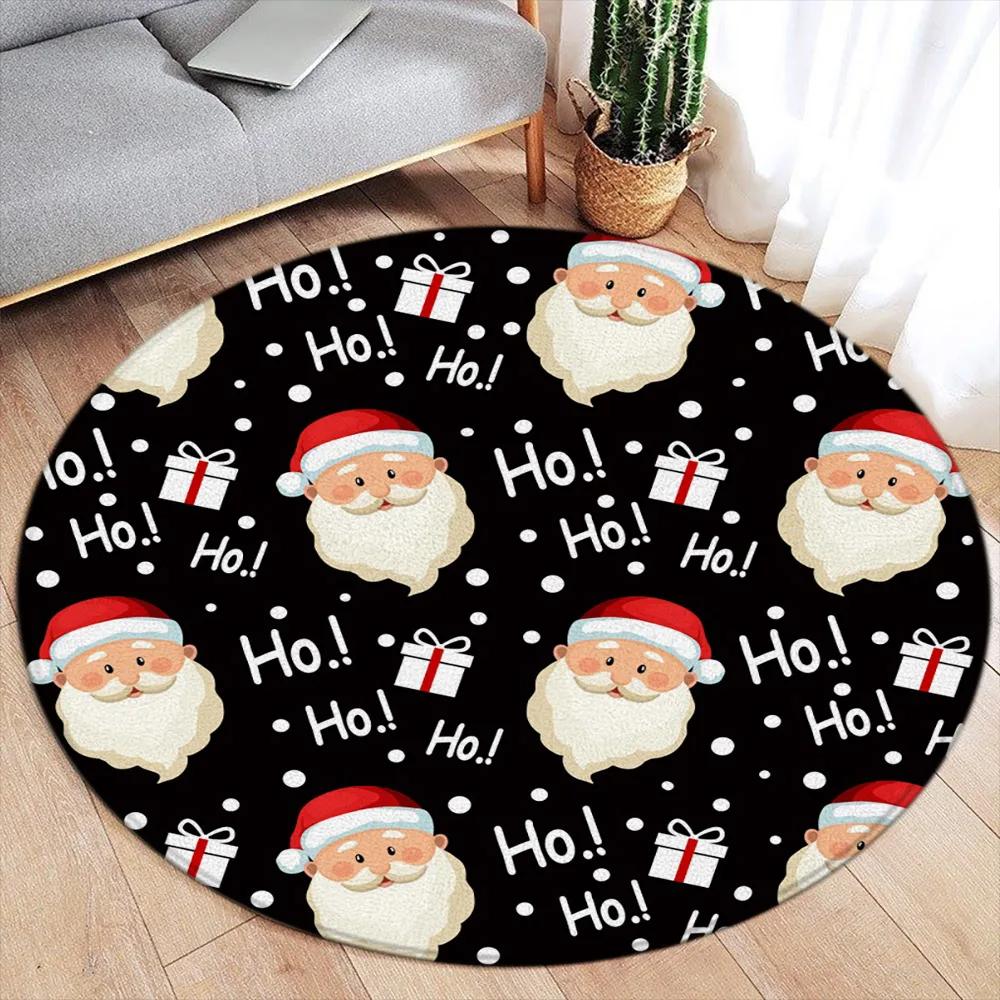 Cartoon Santa Claus Round Carpet Xmas Gift Red Christmas Flannel Mat Home Living Room Bedroom Decorative Floor Rugs