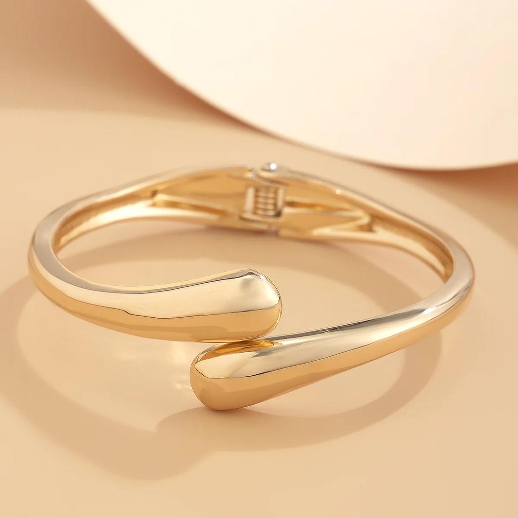 Stainless Steel Teardrop Shaped Bangle For Women Simple Chunky Gold Silver Color Adjustable Cuff Open Bracelet Fashion Jewelry