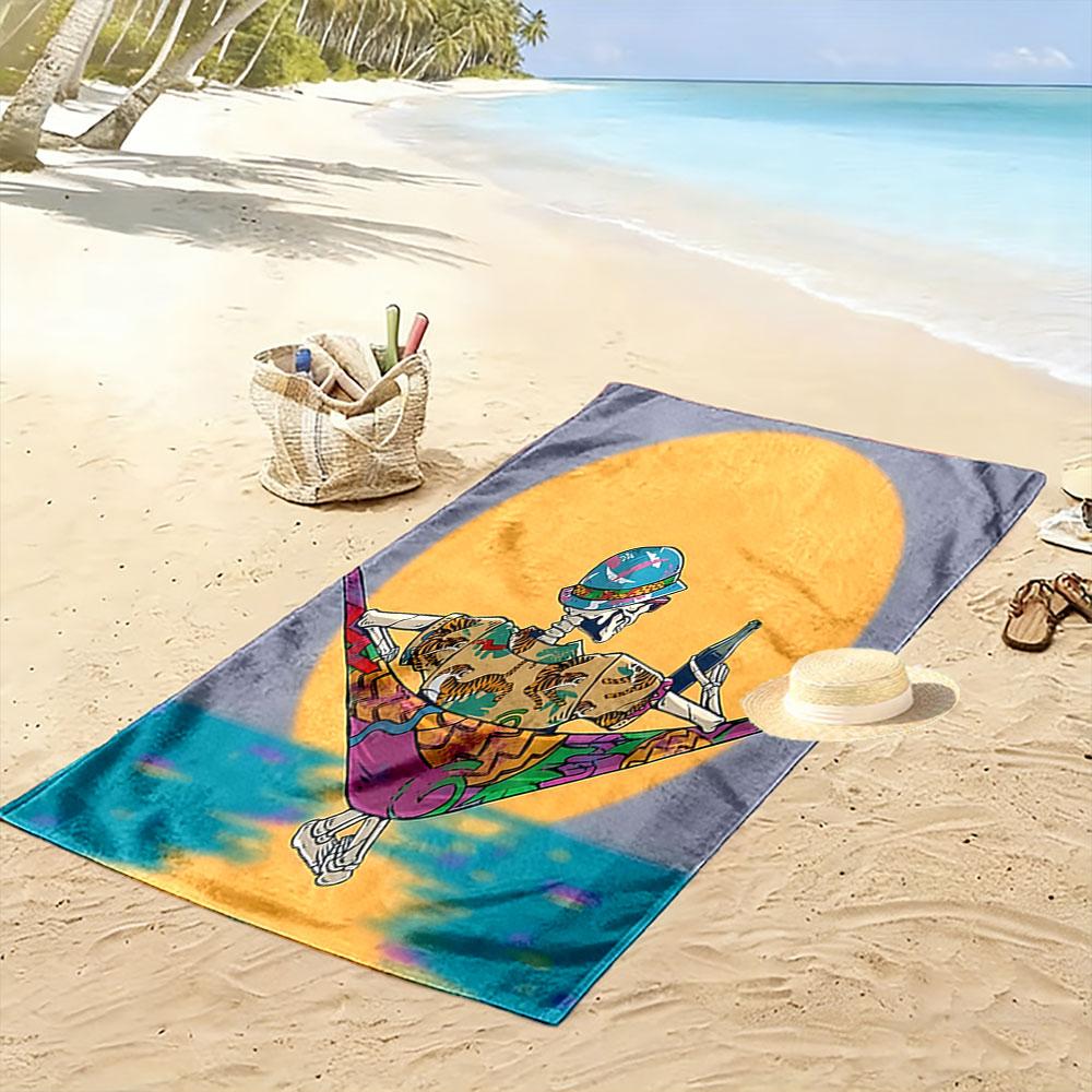 Skeleton's Tropical Escape Print Beach Towel, Quick Drying, Suitable for Travel, Outdoor Sports, Jogging, the Beach and Swimming, Gift
