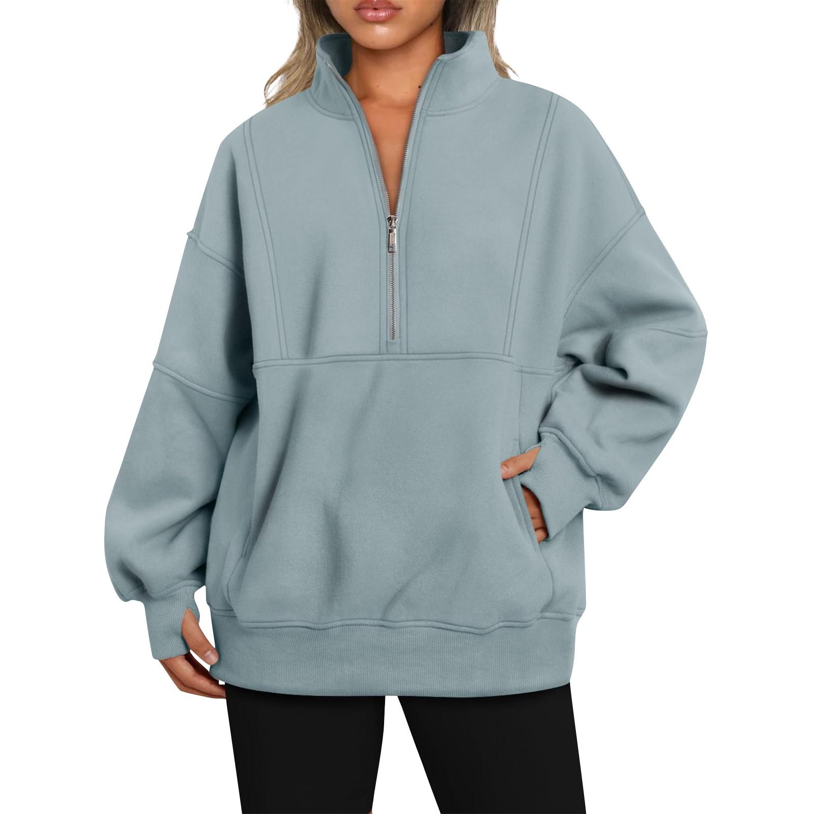 Женская модная свободная спортивная толстовка с длинным рукавом и карманом из плюша XL небесно-голубой 1980₽