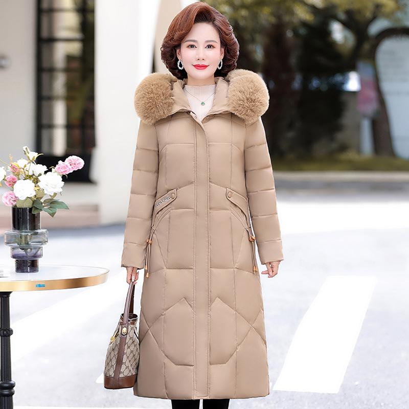 New long down jacket women's thickened big fur collar high-end middle-aged slim-fitting knee white duck down cold-proof coat