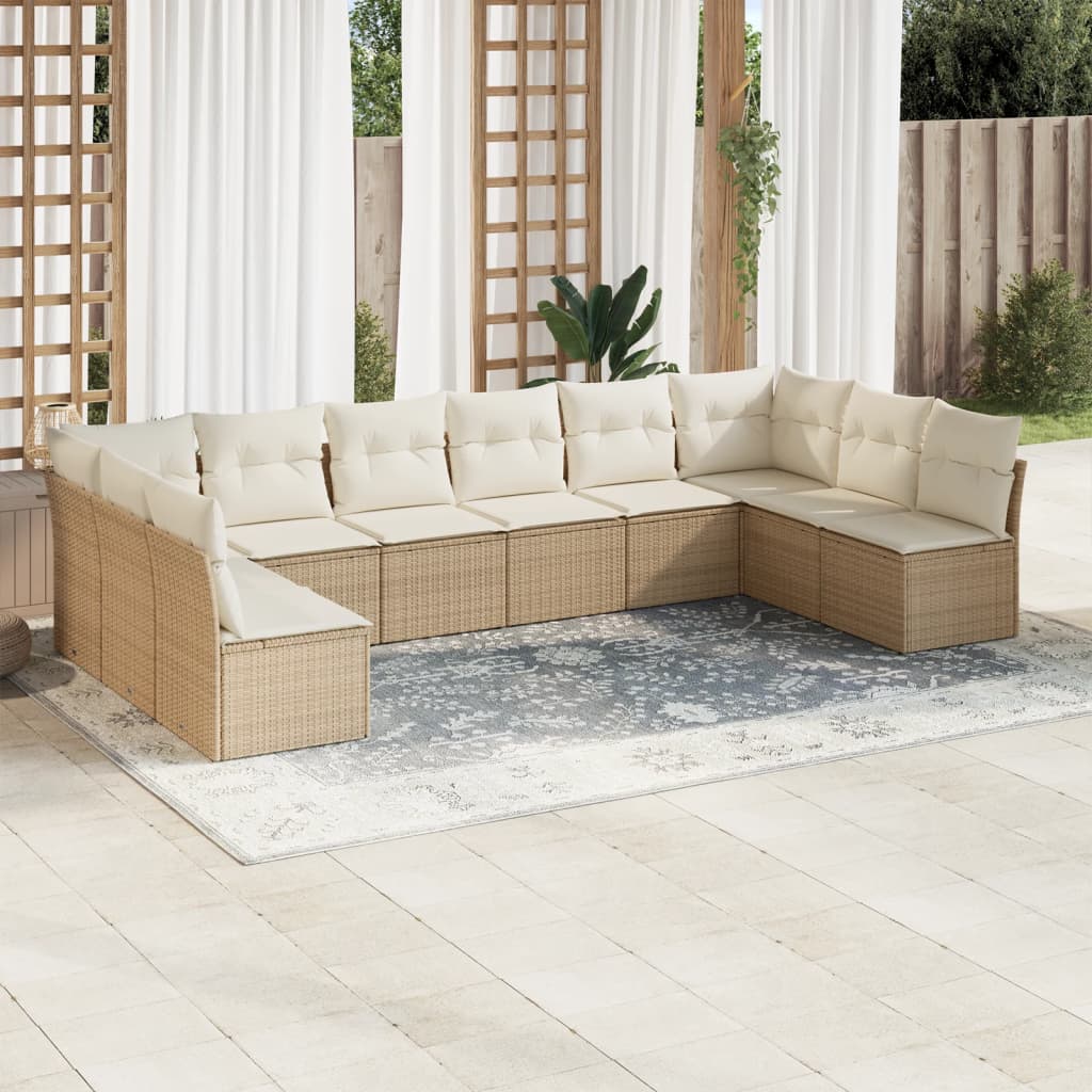 Vidaxl 10-Cz. Set di Mobili da Giardino con Cuscini, Beige, Polyrattan