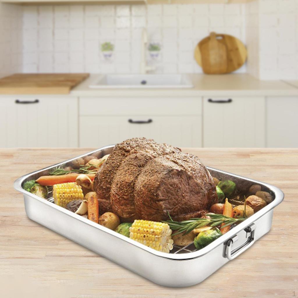 Roasting Pan Baking Mesh Tray Crisper Bakeware Stainless Steel Barbecue Non-stick