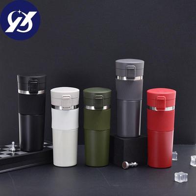 Tazza termica in acciaio inossidabile 304 sottovuoto Tazza portatile per sport all'aperto con coperchio in silicone Tazza da caffè antiscottatura