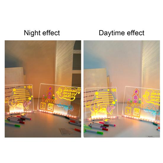 LED Acrylic Dry-Erase Board with 7 Pens Stand Reusable Kids Adults Students Glowing Light-up Clear Acrylic Memo Note Message Writing Board for Office