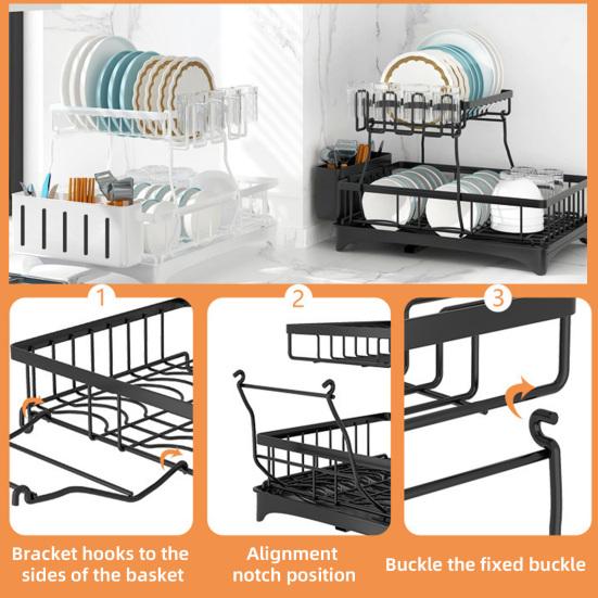 Tableware Stand Dish Drying Rack Large Capacity Double-Layer Design Anti-Rust Coating