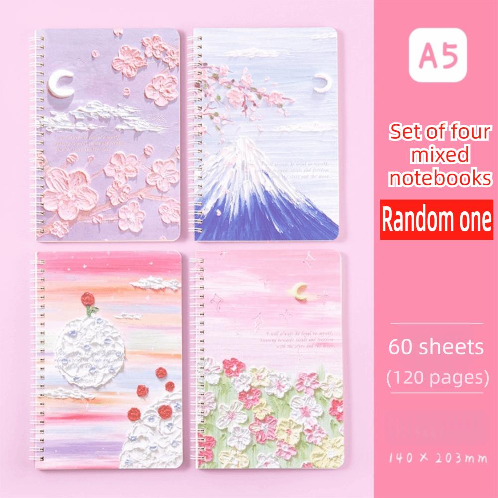 Oil Painting Coil Notebook INS Lined Notebook Kawaii Notepad School Office Supplies A-Random one