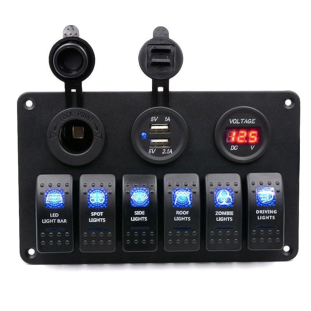Painel de Interruptores à Prova d'Água BlueFire DC 12V/24V para Barco Marinho, Caravana, LED