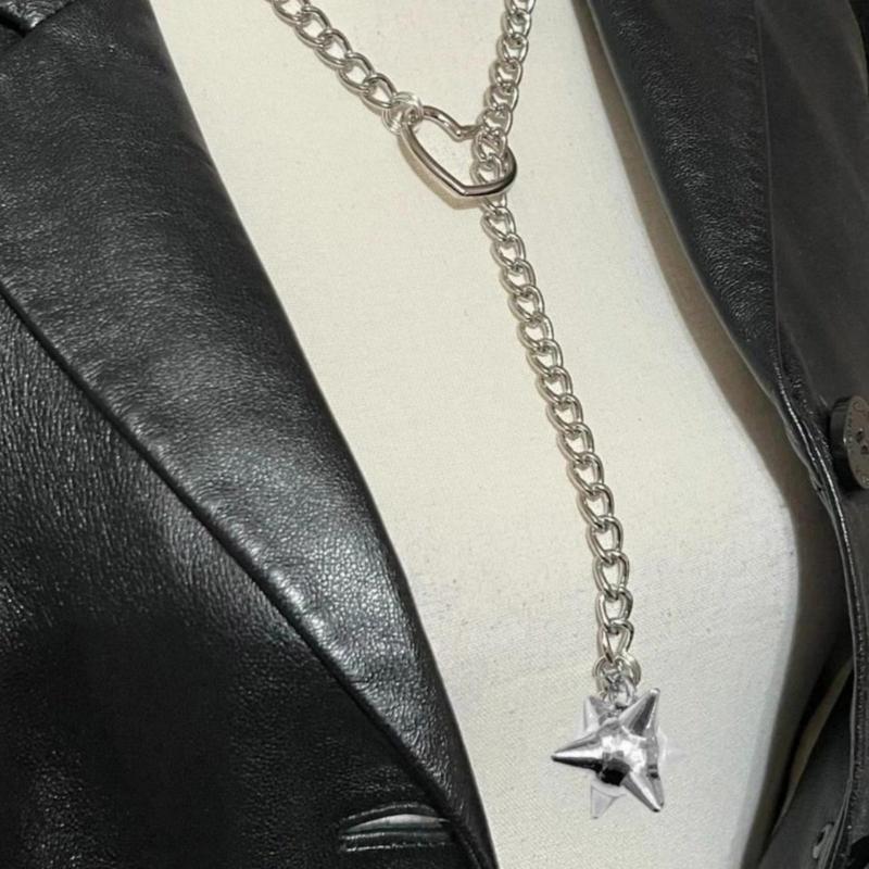 Adjustable Heart Pendant Slip Chain Necklace Jewelry Accessory for Women Cuban Styles Choker in Gold Silver Black