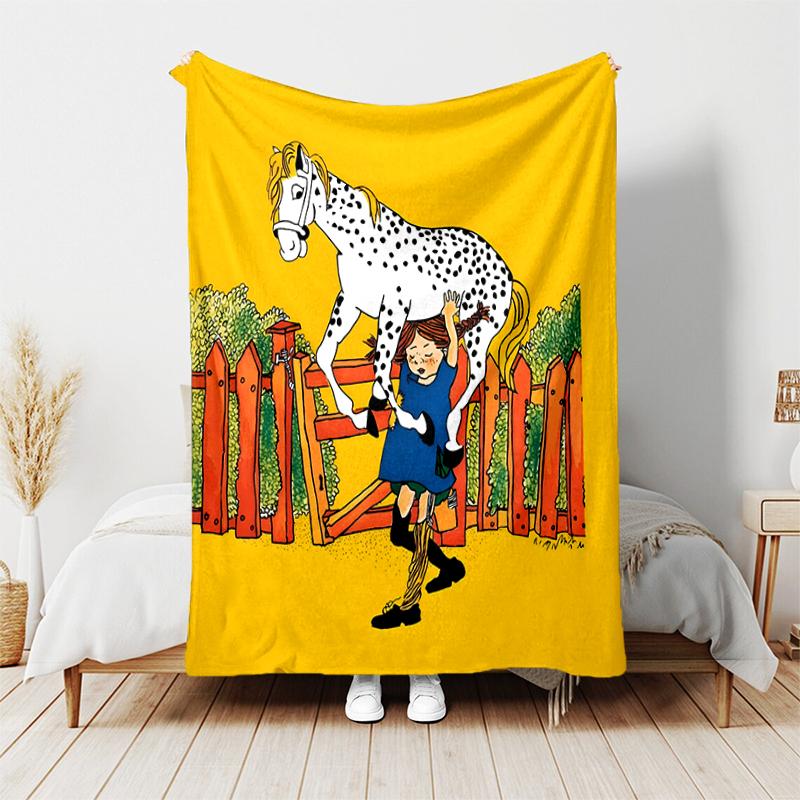 1pc Blanket Pippi Longstocking Print Design, Lightweight Blanket for Sofa, Bed- Soft &Warm, Gift for All Seasons like Christmas, Halloween