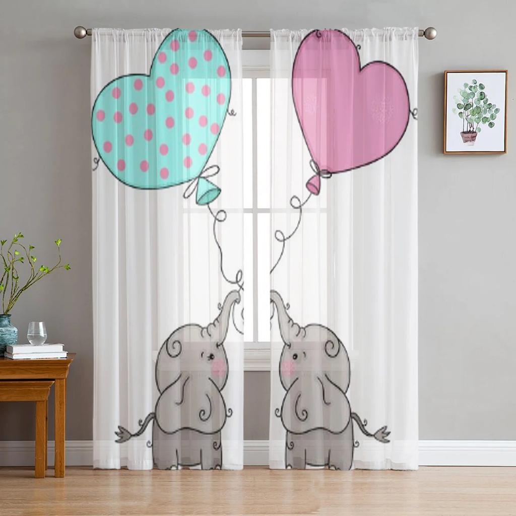 Sweet Baby Elephant Zasłony Okna Salon Tiulowe Zasłony Wystrój Kuchni Dzieci Pokój Zasłony Okna Leczenie
