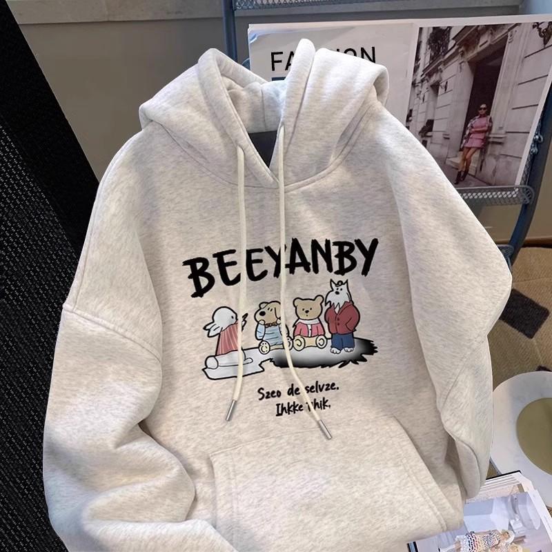 Hooded sweater new loose large size women's clothing cute cartoon letter print jacket