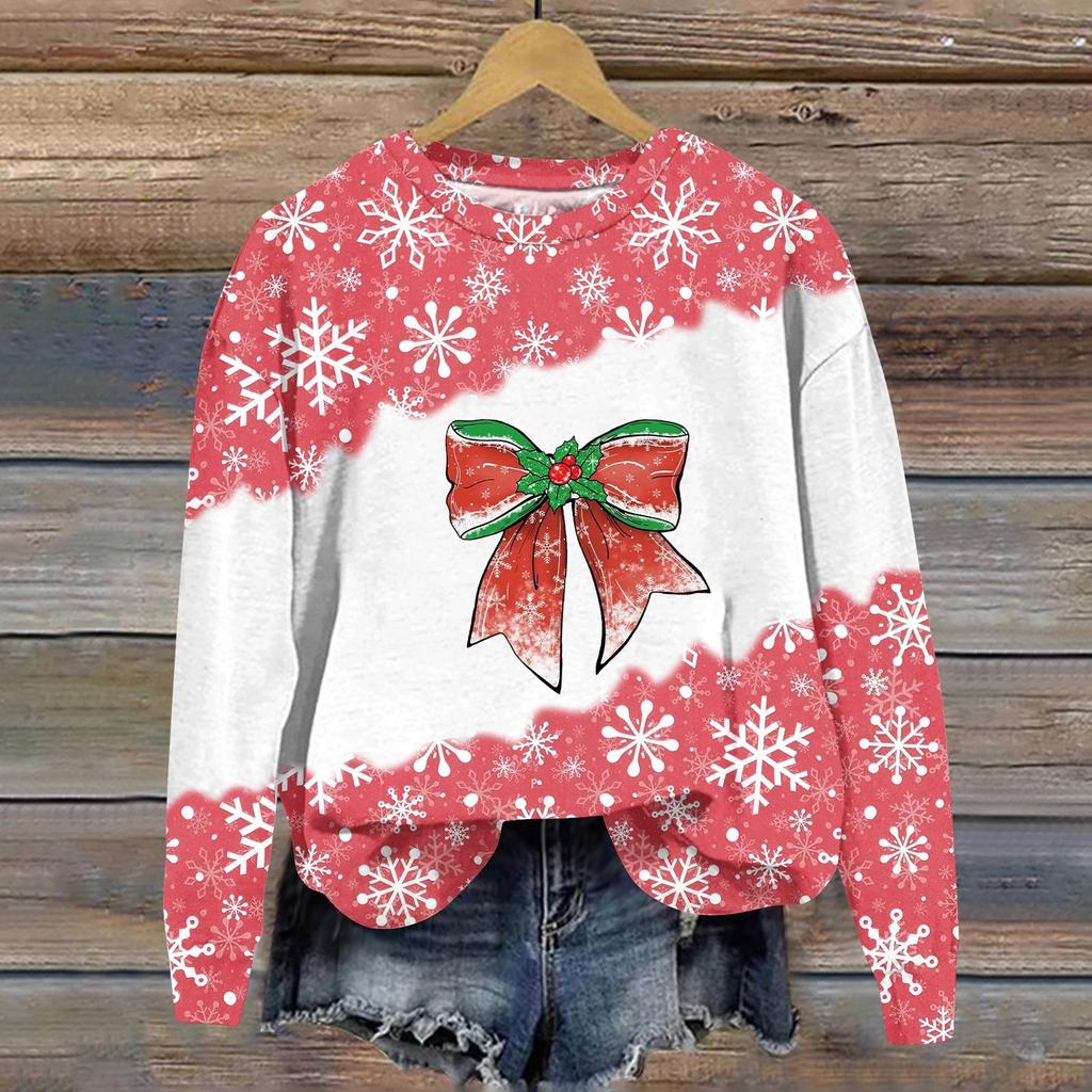 Women's Fashion Christmas Printed Long Sleeve Loose Round Neck Sweatshirt Top Fall