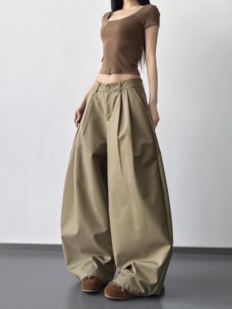 Spring 2026 Fashion: Women's High-Waisted Lazy Style Wide-Leg Khaki Pants