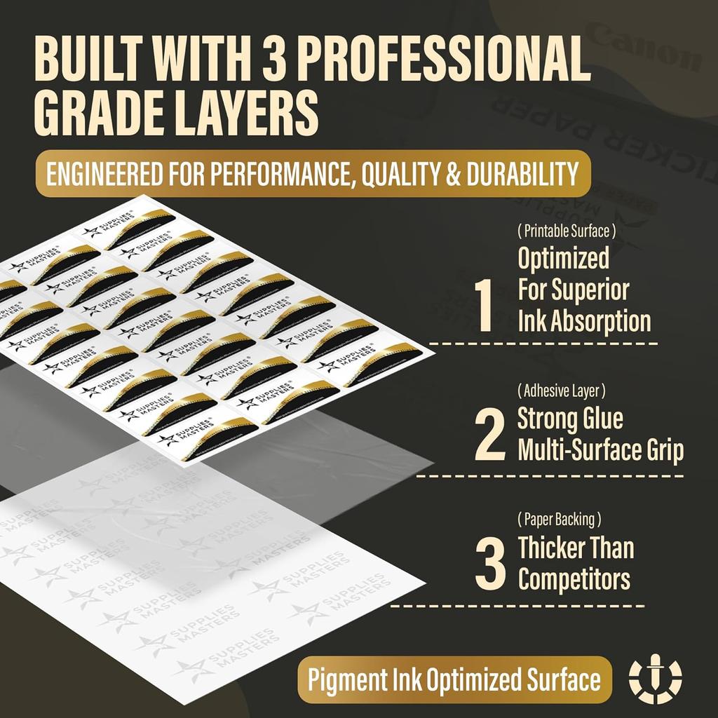 30 Glossy Sticker Sheets 8.5 x 11, Printable Glossy High Resolution Paper for Inkjet Printer (Dyes or PIGMENTS), Papel Adhesivo Brillante Waterproof