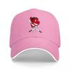 Red Devil Baseball Mascot Logo Black Adjustable Cap with White Trim and Embroidered Design for Sports Fans and Casual Wear