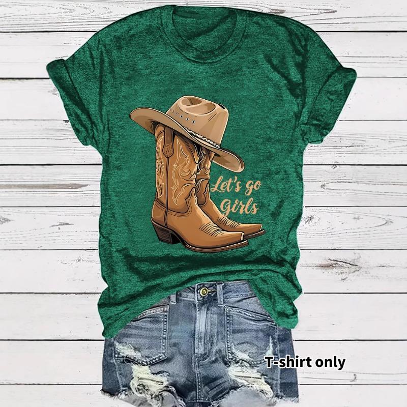 Casual T-shirt Martin Boots and Hat Printed Summer Round-neck Short-sleeved Top