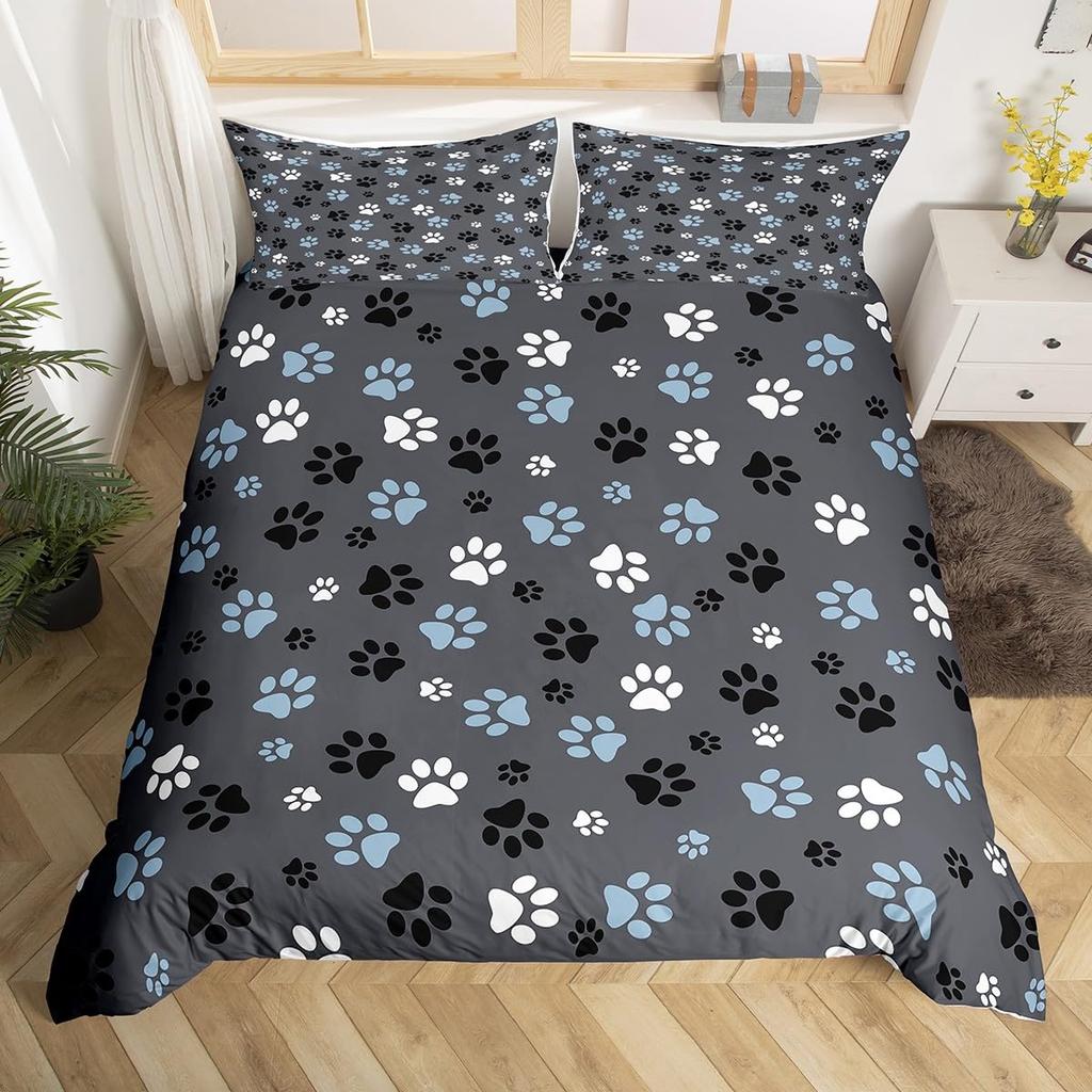 Comforter Dog Paw Print Bedding Set Twin Size For Kids Boys Bedroompuppy Bone Bed Black White Comforter