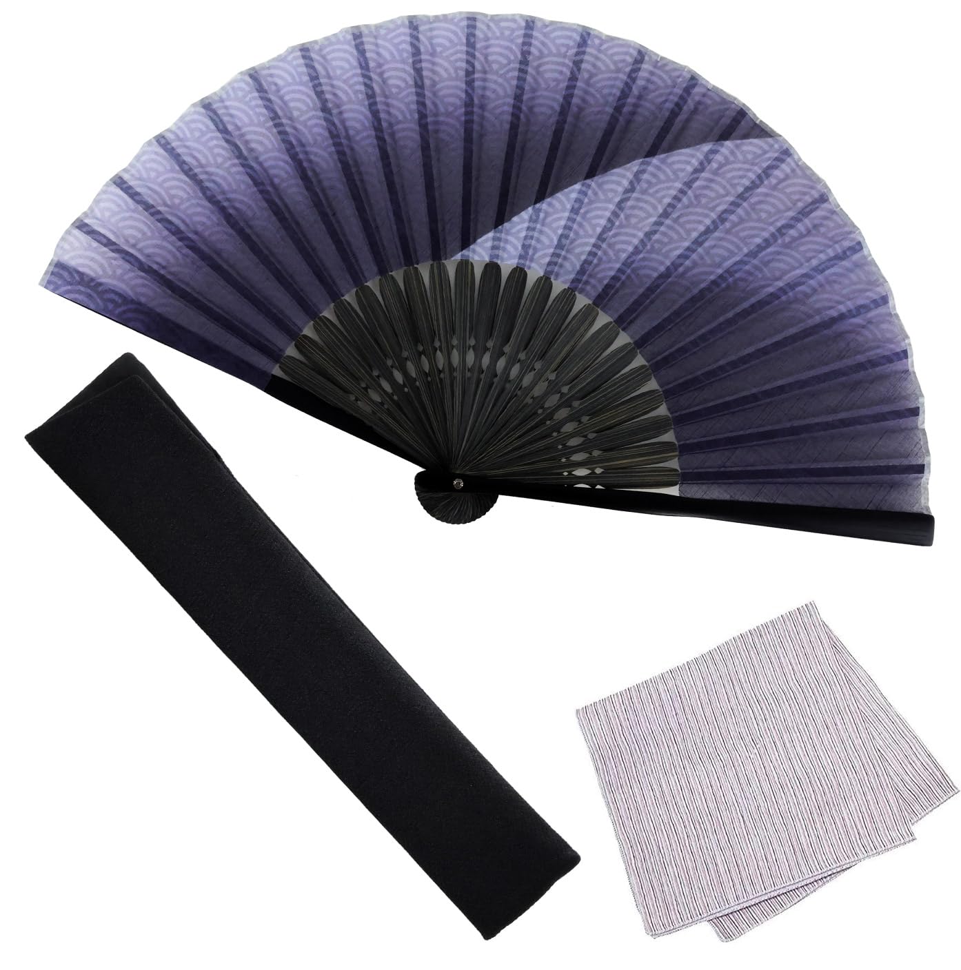 

Складной веер для складного веера набор складных вееров с градиентом Seigaiha [Osaka Choseido] мужской, стильный, деловой, сумка, держатель, носовой платок, (флот)