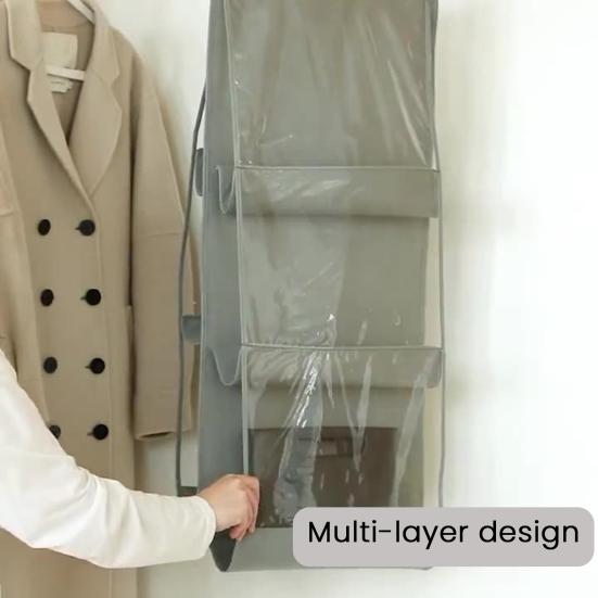 Hängender Handtaschen-Organizer Aufbewahrungstasche für Geldbörsen mit transparentem Fenster 6 Fächer Kleiderschrank Geldbörsen-Organizer zur platzsparenden Aufbewahrung