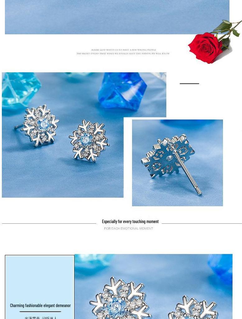 Elegante Schneeflocken-Ohrstecker mit blauem Zirkon für Damen - Vielseitiges und liebliches Weihnachtsgeschenk