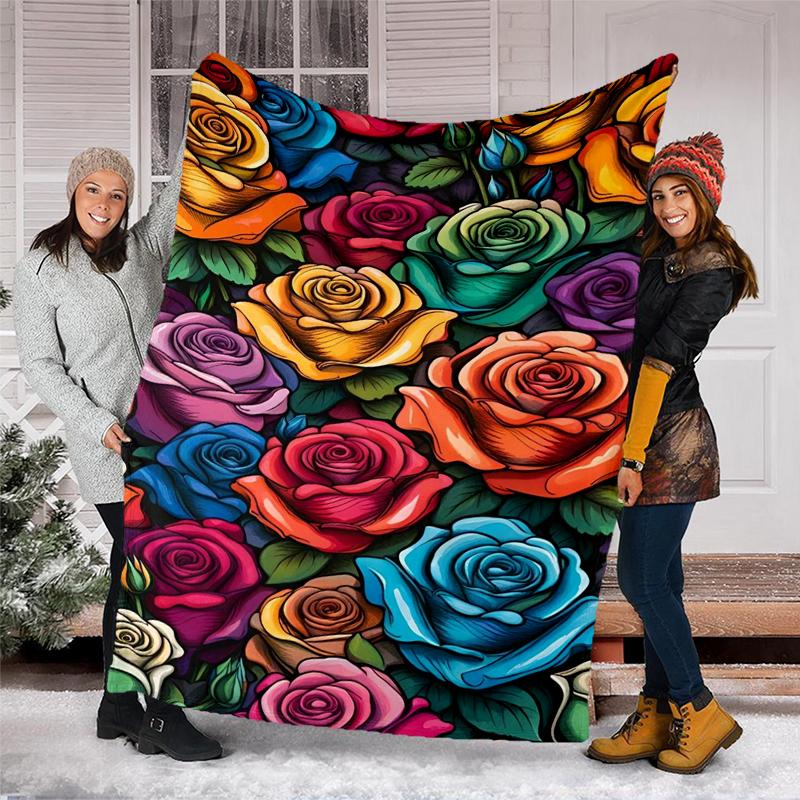 Colorful Roses Blanket Personalized Name Flannel Blanket Soft Cozy Plush Throw for Sofa Bed Lightweight Home Décor