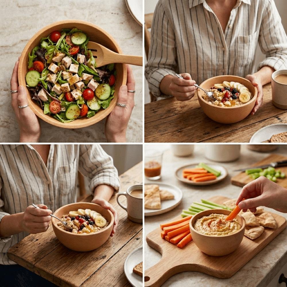 Whole Carved Soup Bowl Wooden Wood Tableware Easy Clean Creative Bowl Soup Meal M