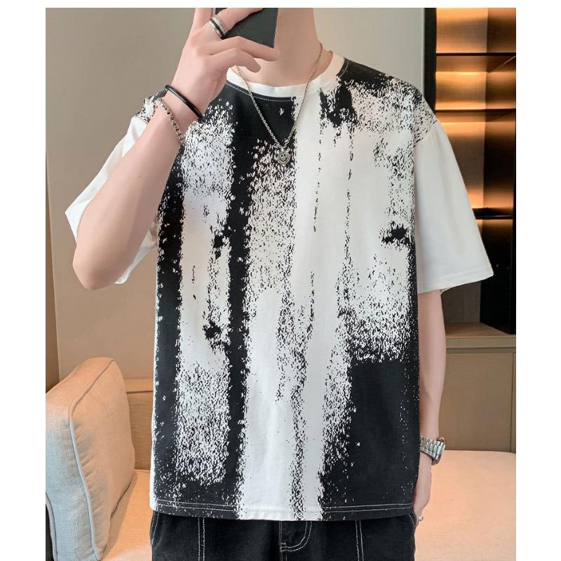 Men's Dark Grey Gradient Oversized T-Shirt, Casual Short Sleeve Textured Plus Size Top