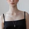 (92.5 Silver) Dazzling Cross Pendant Long Necklace Original Rhodium Nz2481