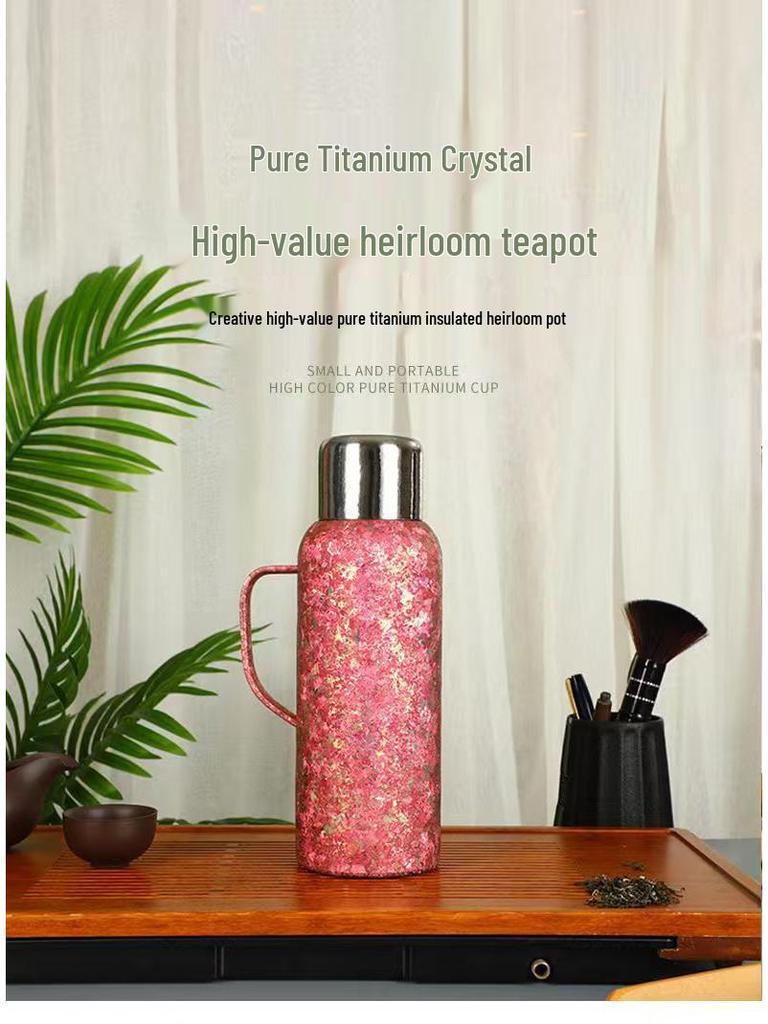 Pure Titanium Large-Capacity Insulated Kettle with Temperature Display - Portable Moka Pot for Home or Outdoor Travel