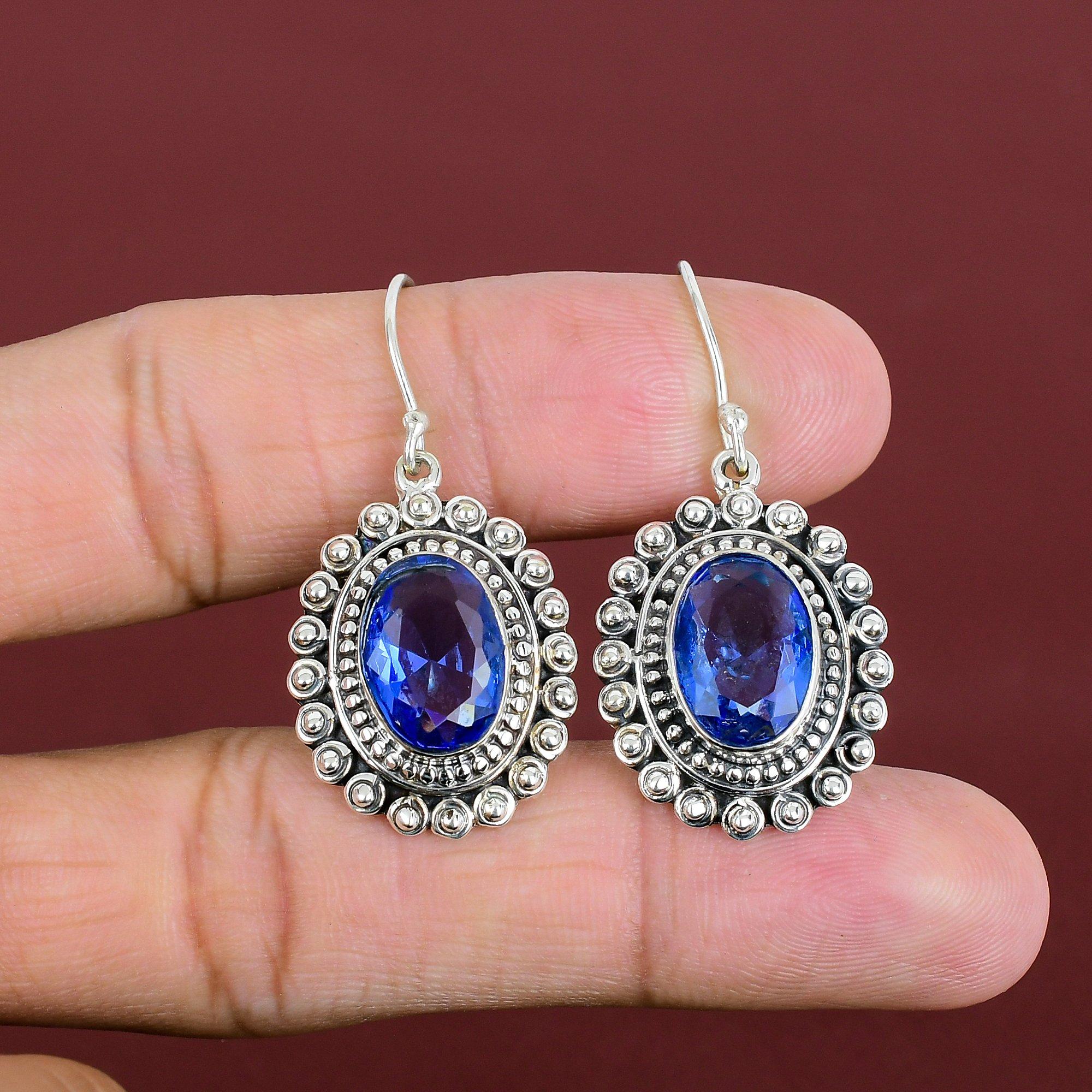 Faceted Tanzanite Quartz Earrings 925 Sterling Silver Earrings Handmade Original Gemstone Jewelry Wonderful Vintage Earring Engagement Gifts