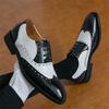 Luxury  Designer New Men's Pointed White Black Mixed Mixed Wedding Oxford Brogues Shoes Male Wedding Formal Dress Footwear