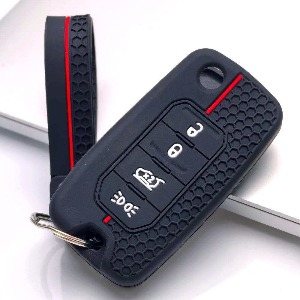 Silicone Car Key Cover Fob Case with Keychain for Dodge Charger Challenger, Fits Jeep Charger Challenger Dart Journey Durango Grand Caravan Chrysler