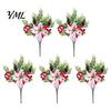 Home Interior Floral Accents 5 Heads Artificial Poinsettia Flowers, Christmas Fake Pine Berry Decoration, Flowers Fade-Resistant Red And White