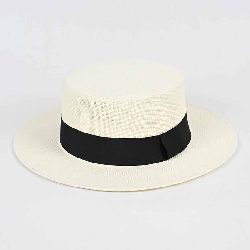Summer Seaside Beach Outdoor Men's and Women's Woven Hats Top Hat Flat Top Breathable Sunscreen Sunshade Straw Hat