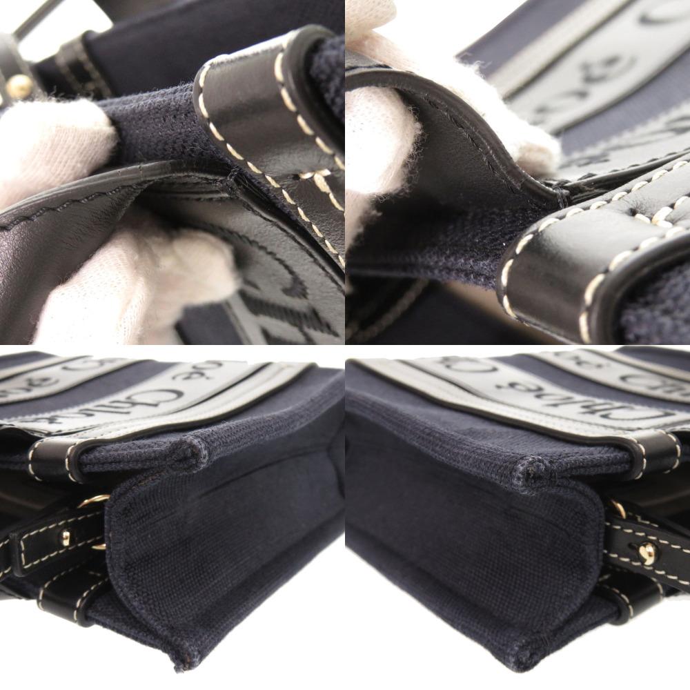 Used AUTHENTIC Chloe 2WAY Woody Small Tote Bag Hand Bag Navy/Black Leather